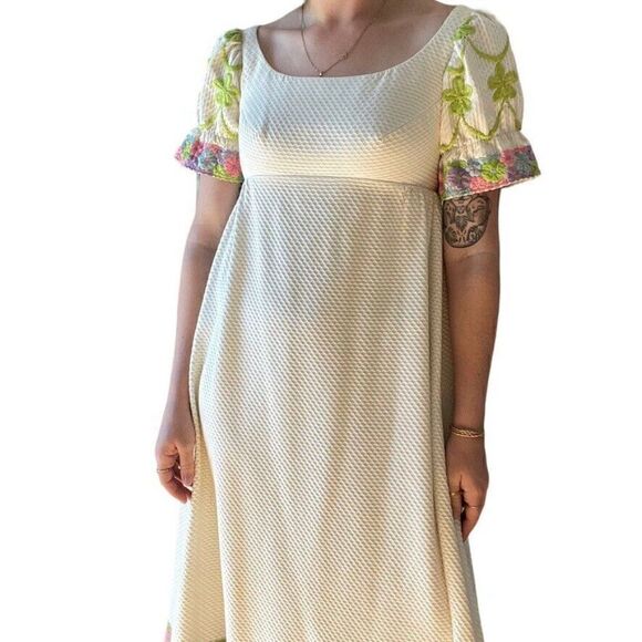 Vintage 60s Priscilla of Boston Floral Empire Waist Cottagecore Maxi Dress Sz M - Picture 3 of 9